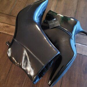 Rachel Zoe Black Patent Leather-Look High Heel Ankle Boots Size 9.5M